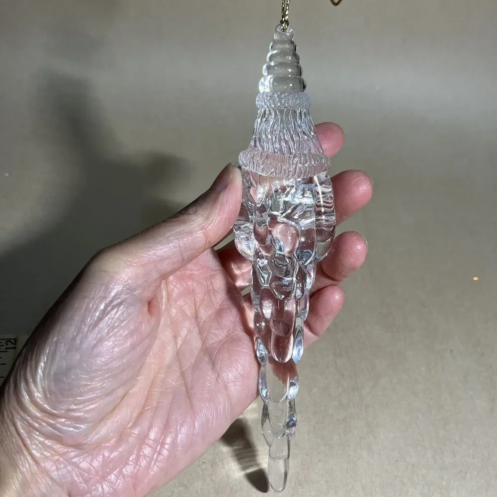 Set of 5 Acrylic Iridescent Glitter Christmas Tree Ornaments Santa, Bear, Grapes
